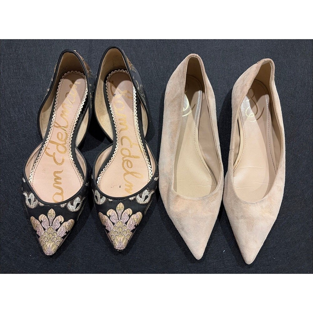 Lot of 2 Sam Edelman Flats D'Orsay Rena Slipper Floral & Suede Beige WM Sz 7.5
